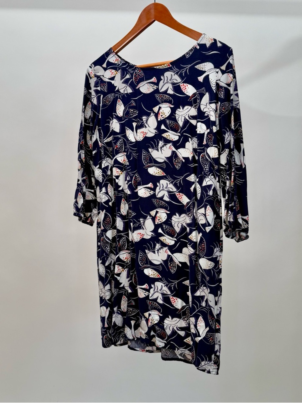 Old Navy Bird Dove Navy Floral Long-Sleeve Swing Dress